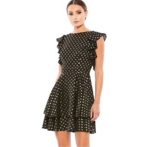 Mac Duggal Black and Gold Polka Dot Mini Dress